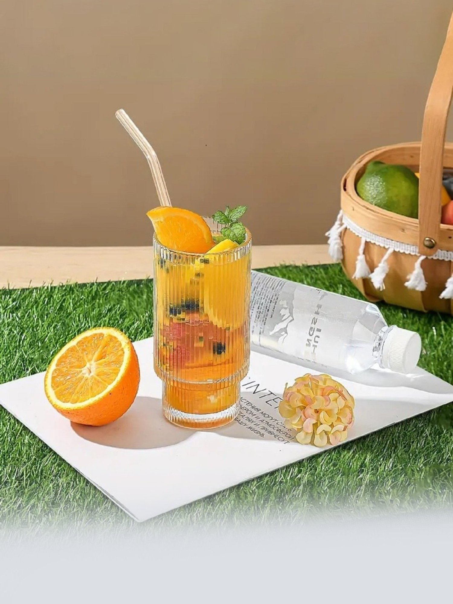 Melbify Ribbed Mojito Transparent Cocktail Glasses 330ml - Set of 6