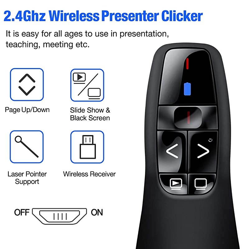 Presenter Remote ESYWEN RF 24GHz USB Presentation Remote Control PowerPoint Presentation Clicker for KeynotePPTMacPC