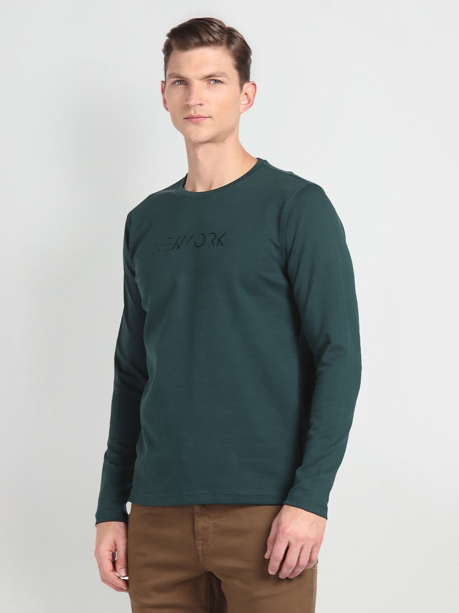 Arrow Newyork Green Cotton Regular Fit Printed T-Shirt