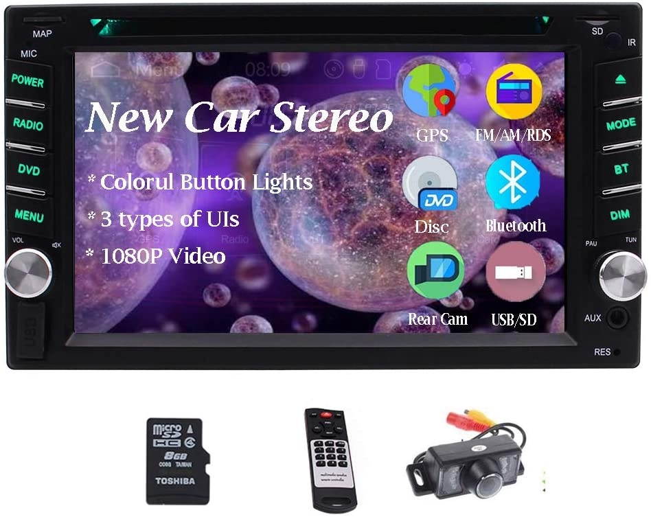 Double 2 Din Car Stereo Bluetooth Car DVD Player in Dash GPS Navigation FM/AM Car Radio Media Receiver 6.2 inch 5-Touch Touchscreen Display Headunit USB SD AUX in Wireless Remote + Backup Camera
