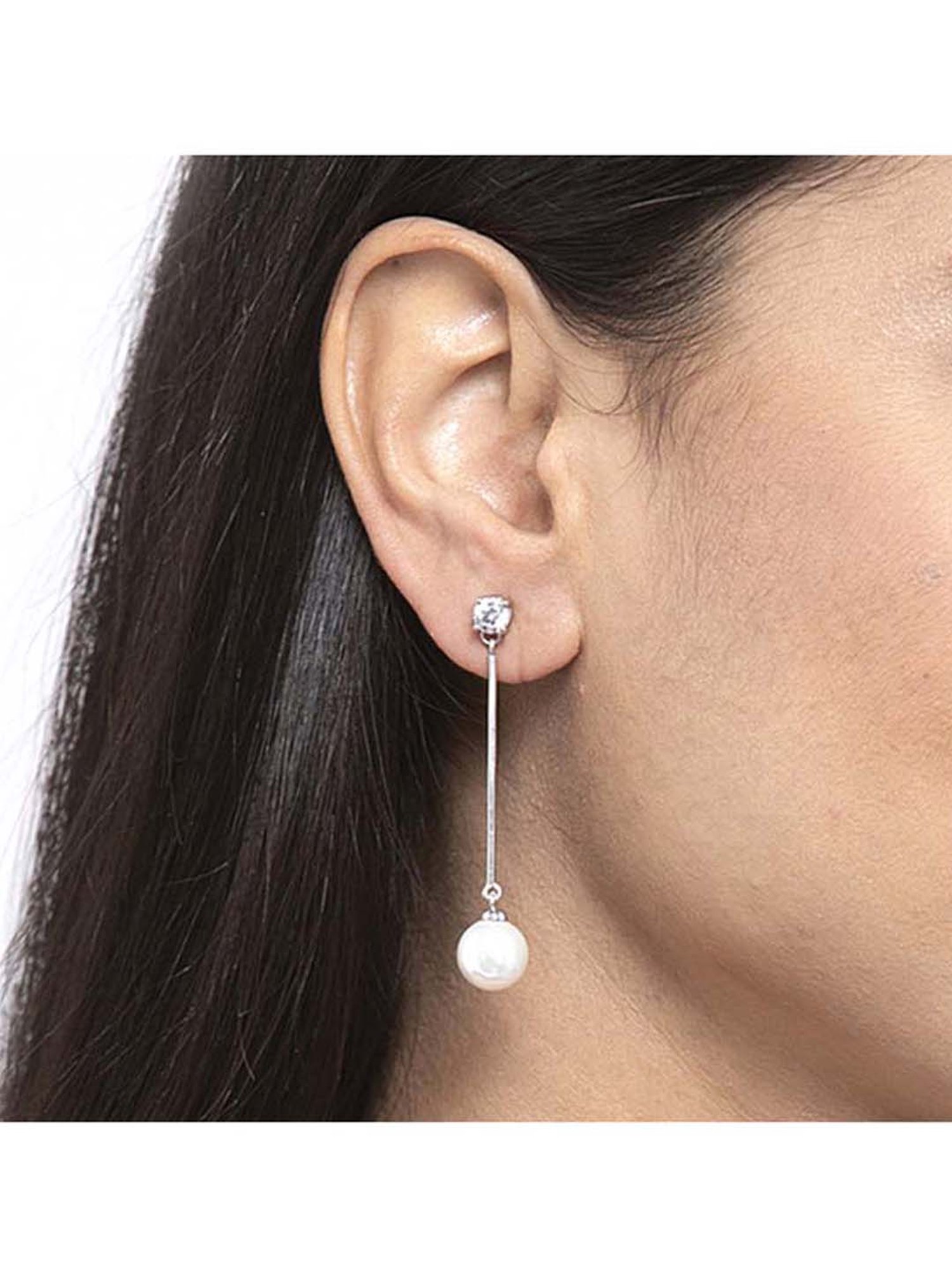 Clara 92.5 Sterling Silver Rhodium-Plated Swiss Zirconia Yua Earrings