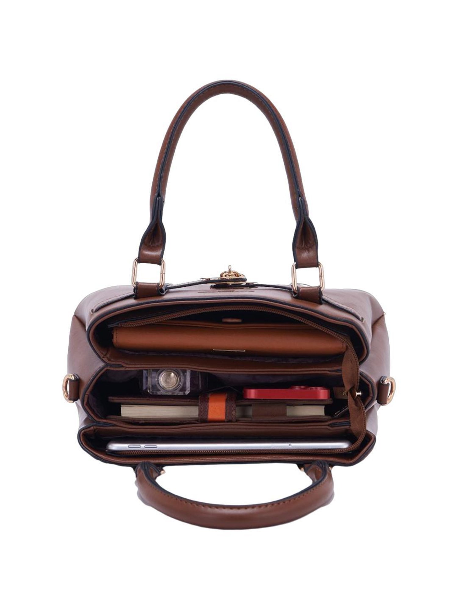 Pierre Cardin Brown Solid Satchel Handbag