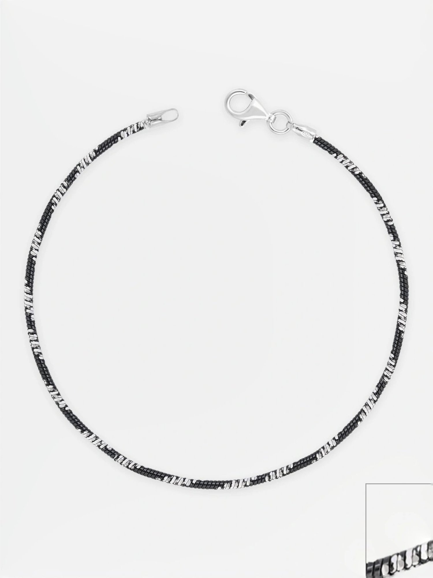 Touch925 Black Sleek Silver Anklet for Women
