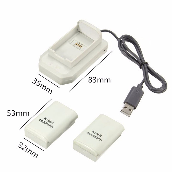 New 2 batteries + 1 charger + 1 usb charging cable kit for xbox 360 wireless battery controller rechargeable battery pack