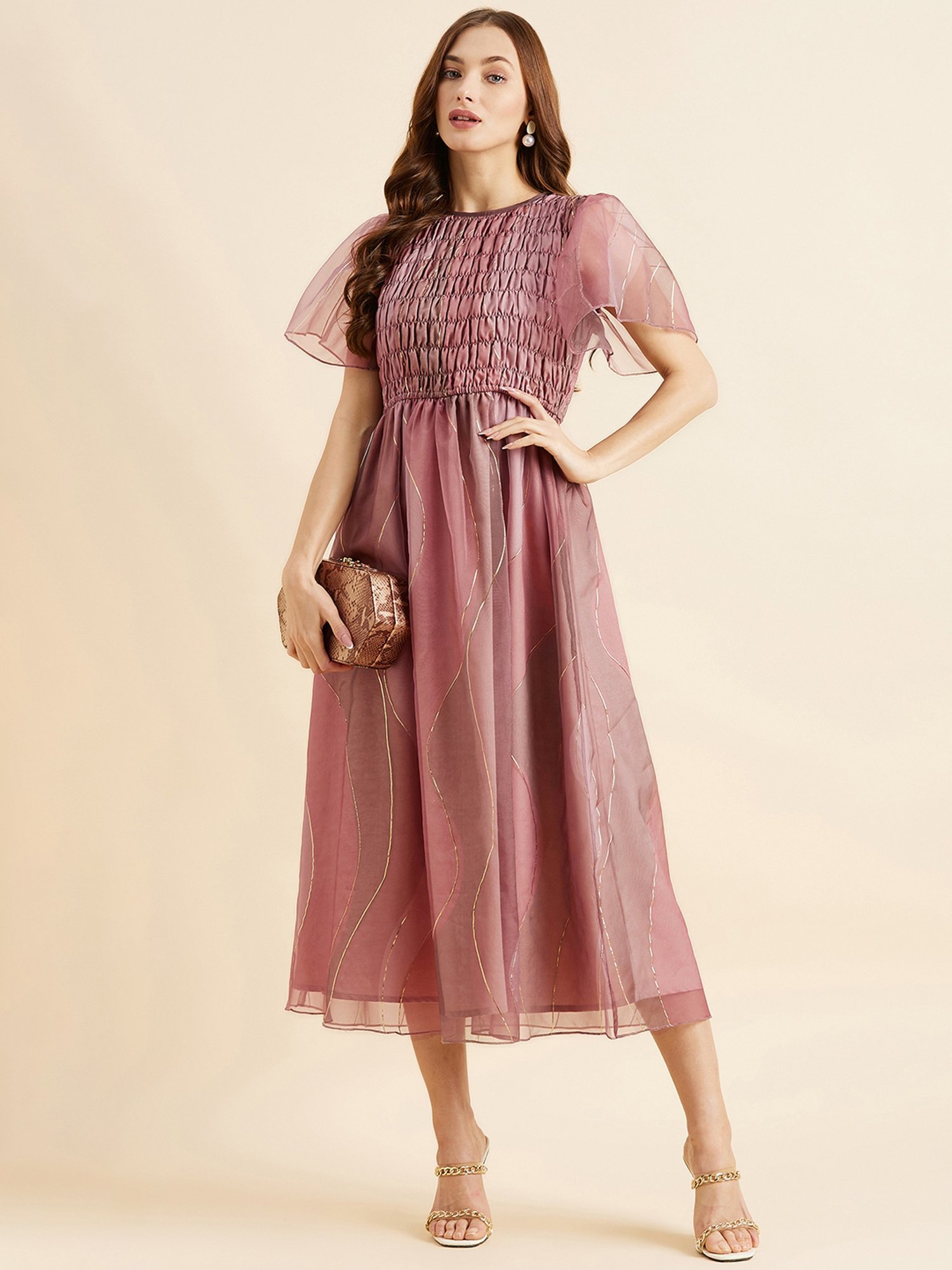 PANIT Pink Floral Print Ethnic Dress