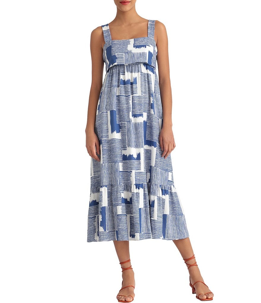 Donna Morgan Pop Over Sleeveless Linen Midi Dress