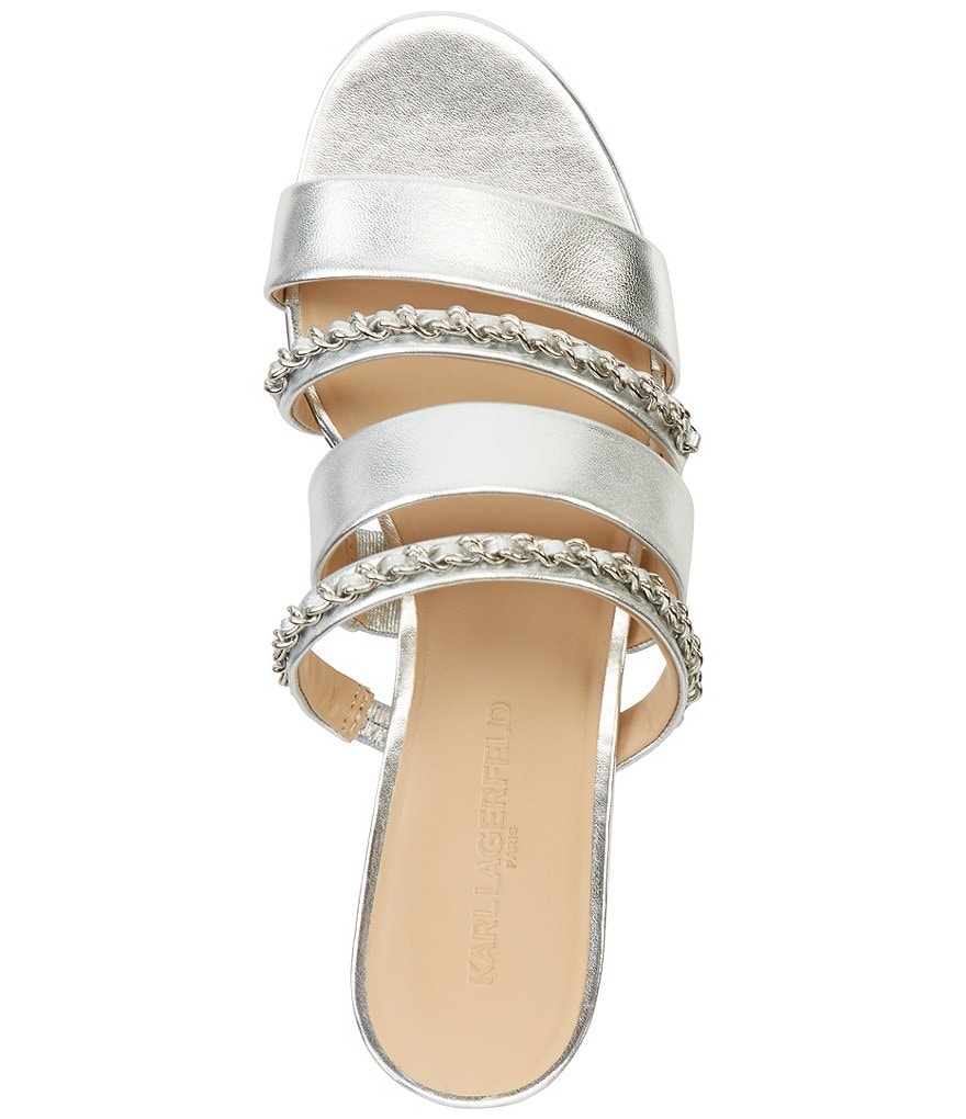 KARL LAGERFELD PARIS Caliana Metallic Leather Chain Detail Flat Sandals