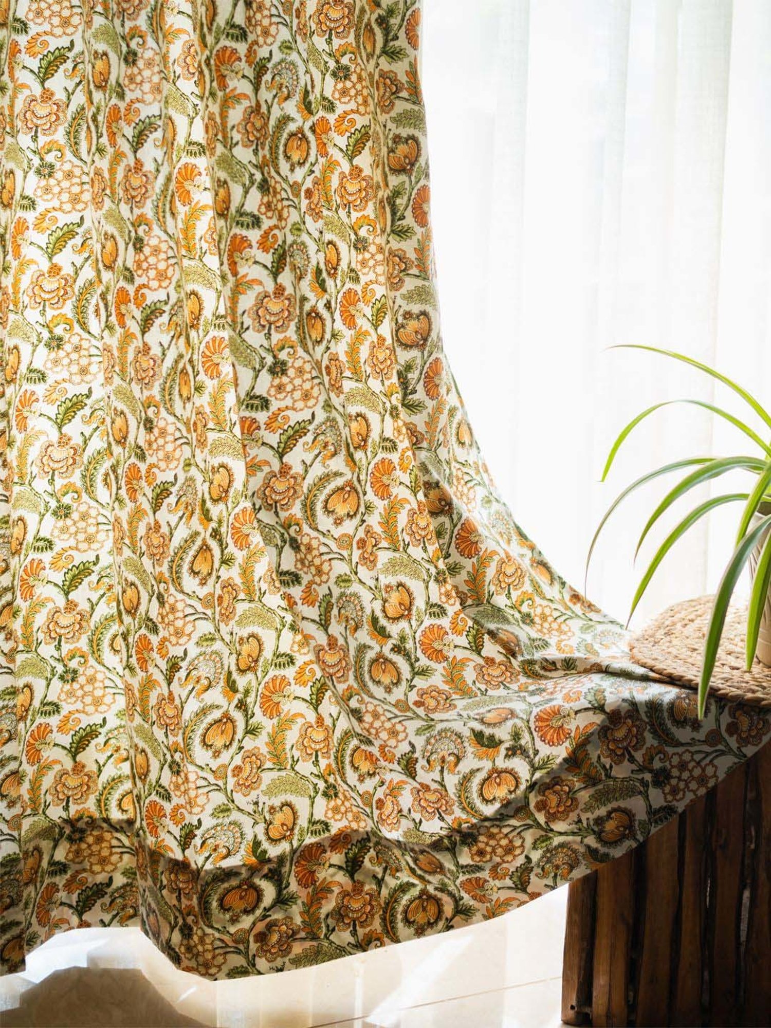 Urban Space Mustard Cotton Window Curtain With Tieback & Eyelet - Set of 2