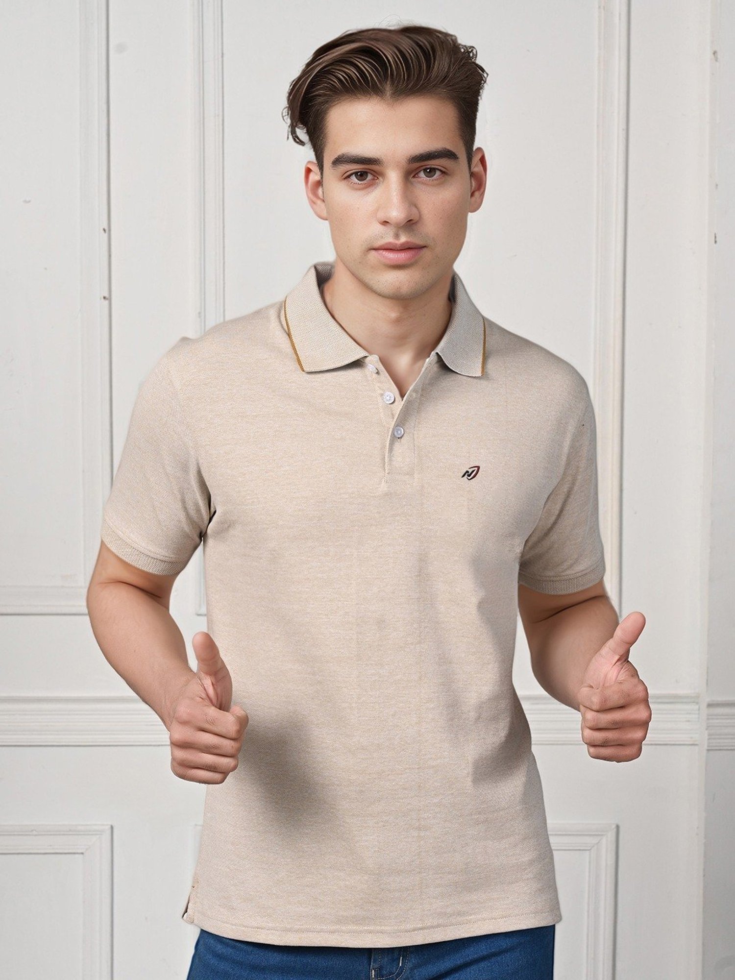 Lux Nitro Beige Cotton Regular Fit Texture Polo T-Shirt