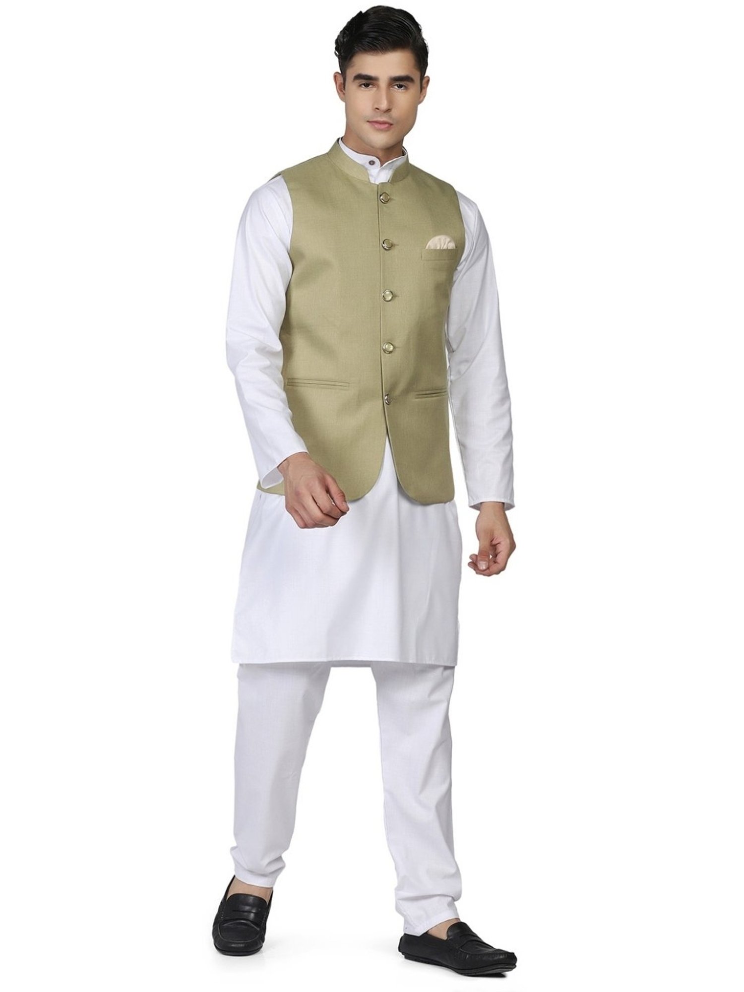 Tahvo Green Satin Slim Fit Nehru Jacket