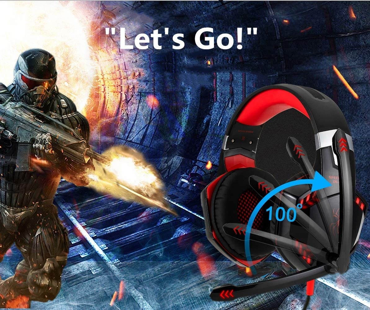 Voice Changer Gaming Headset for Phone/PS4/Xbox/Switch/IPad/Computer/Kids, Over-Ear Headphones with Volume Control LED Light Cool Style Stereo for PS4,PC,Xbox One (2-Red)