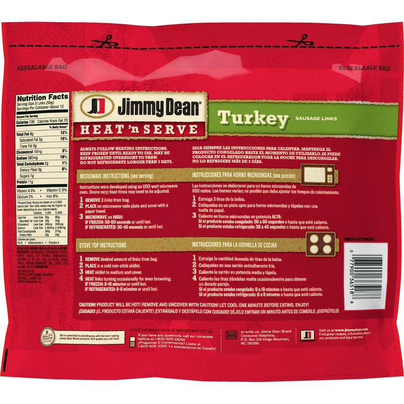 Jimmy Dean Heat & Serve Frozen Turkey Sausage Links - 23.4oz/26ct