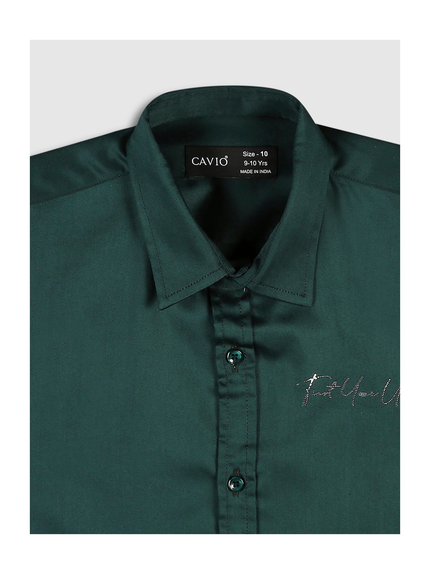 Cavio Kids Green Solid Full Sleeves Shirt with Tie