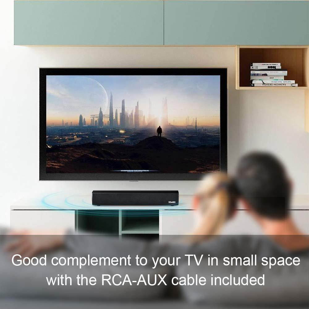 TEWELL Bluetooth Soundbar Speaker, Portable Mini Sound Bar with 2.0 Channel, 3.5mm Aux Input for PC, Cellphone, TV, Tablet and Projector, No Remote (14.5-Inch, T-2610)