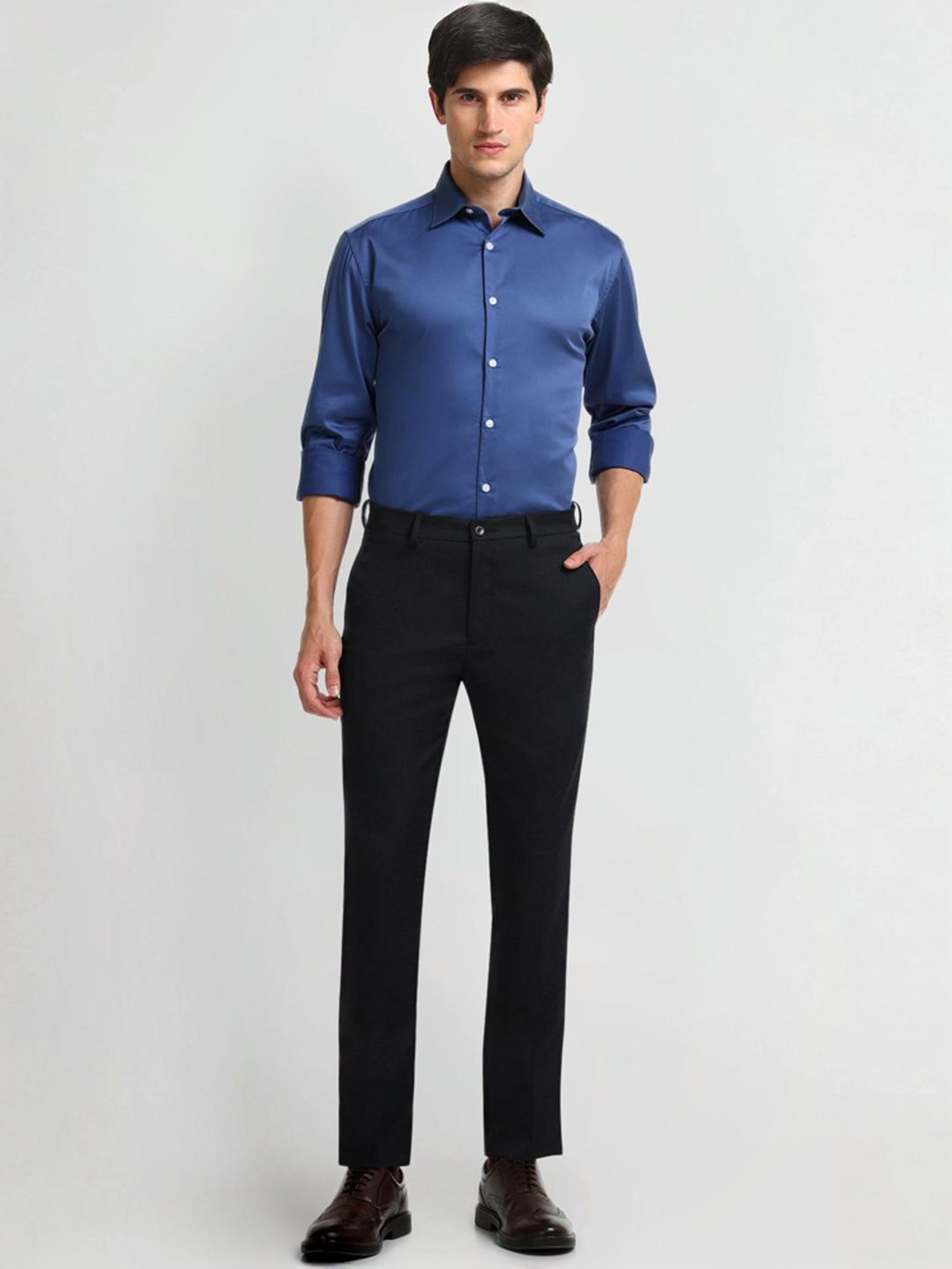 Arrow New York Blue Slim Fit Checks Trousers