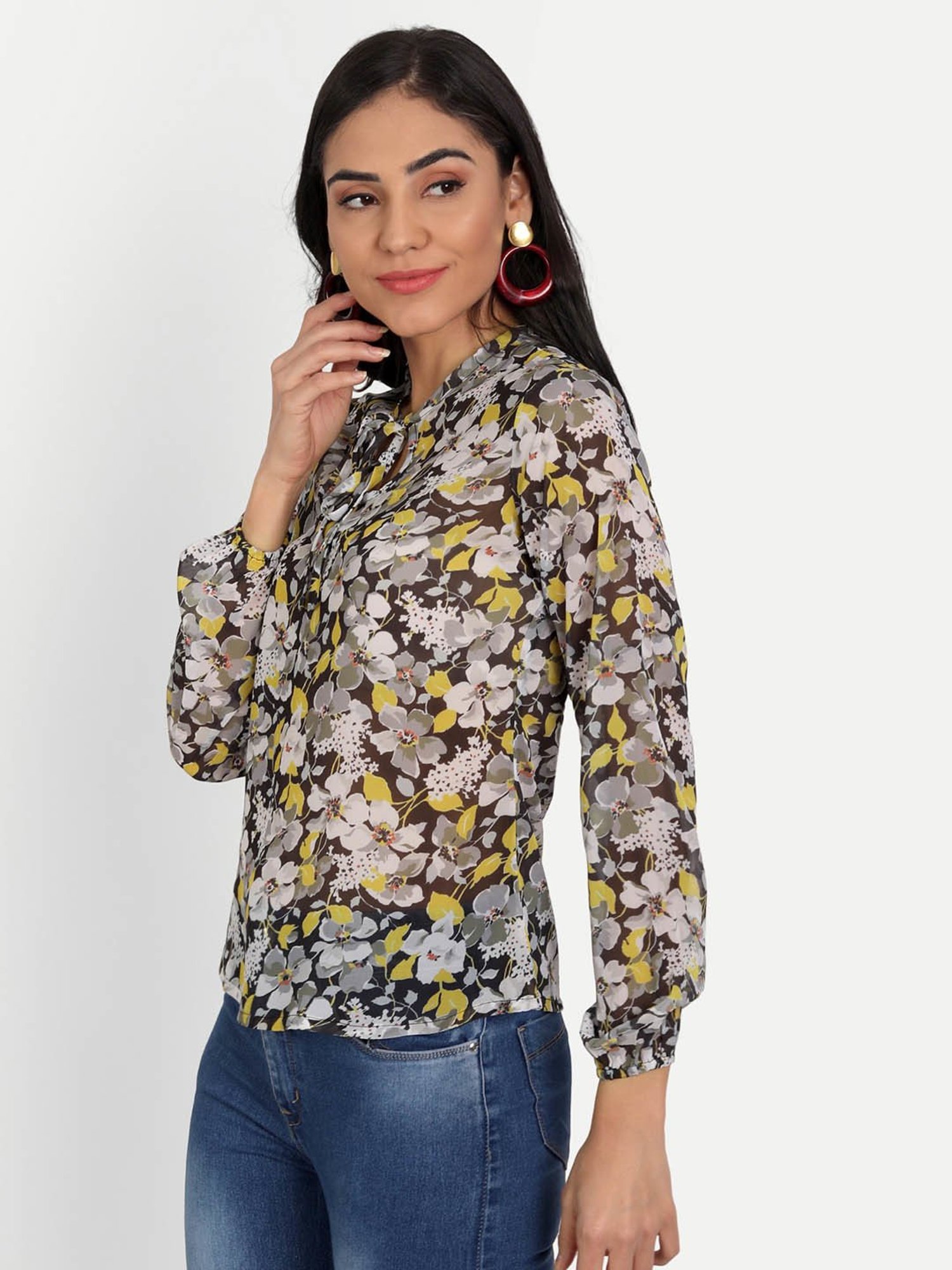 MASAKALI.CO Black Floral Print Top