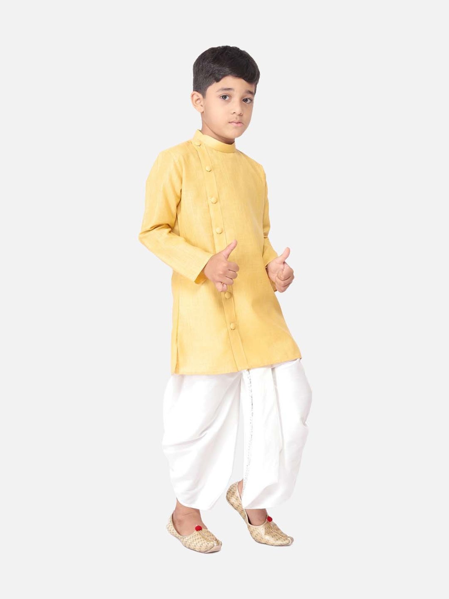 TABARD Kids Yellow & White Cotton Regular Fit Kurta Set