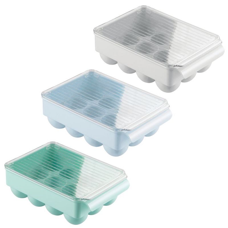mDesign Stackable Egg Tray Holder Container, Set of 3 - Gray/Green/Blue