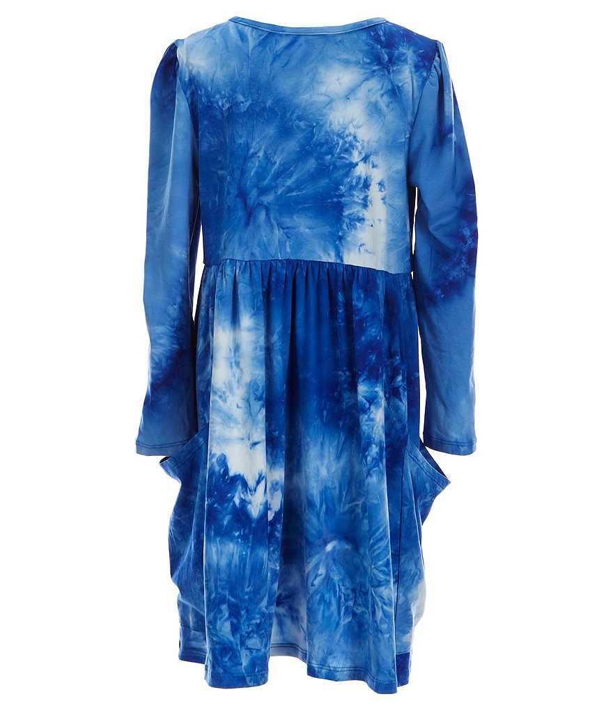 Us Angels Big Girls 7-16 Long-Sleeve Tie-Dyed Pocket Knit Babydoll Dress