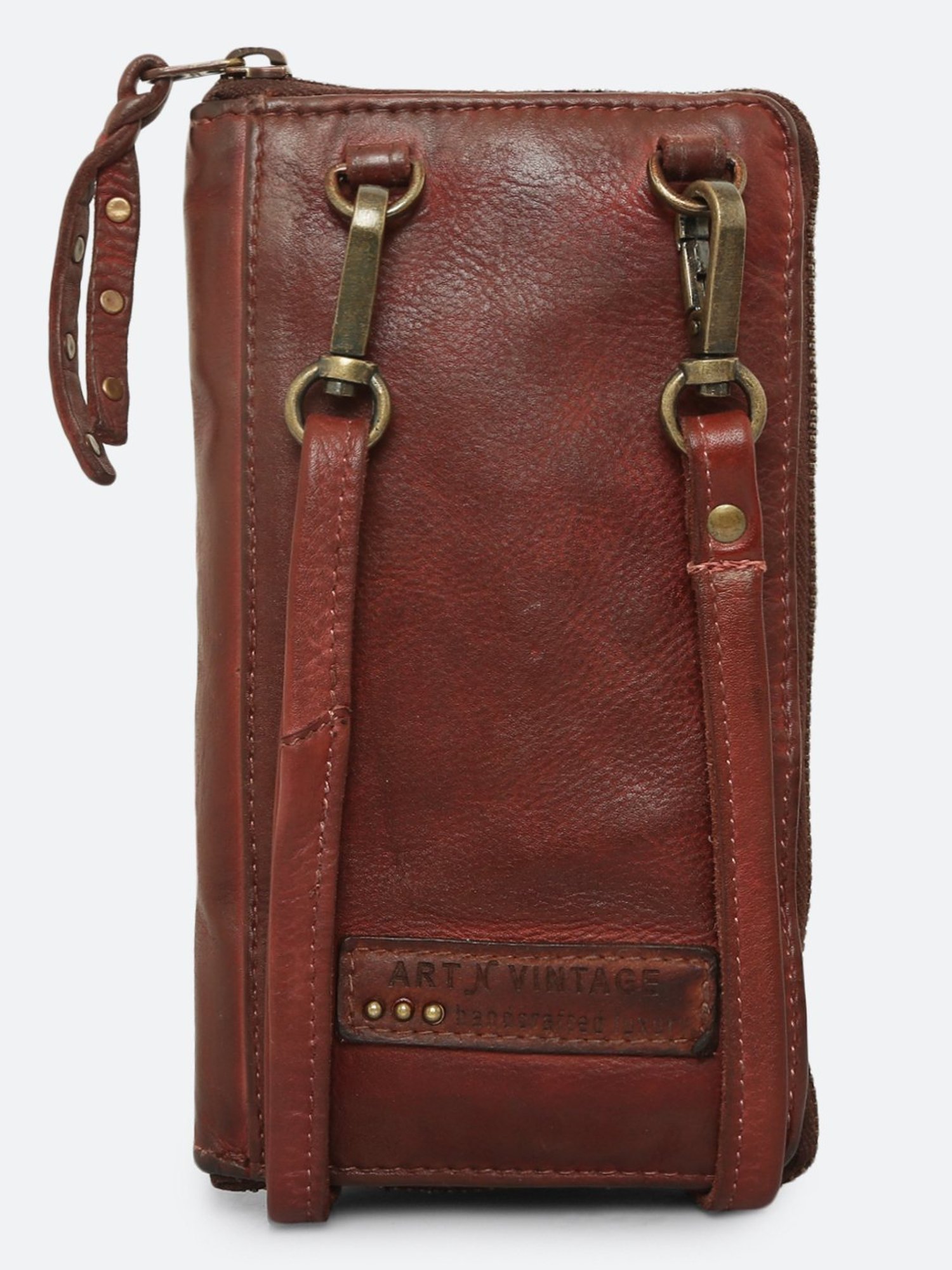 Art N Vintage Naamah Brown Leather Textured  Zip Around Wallet for Women