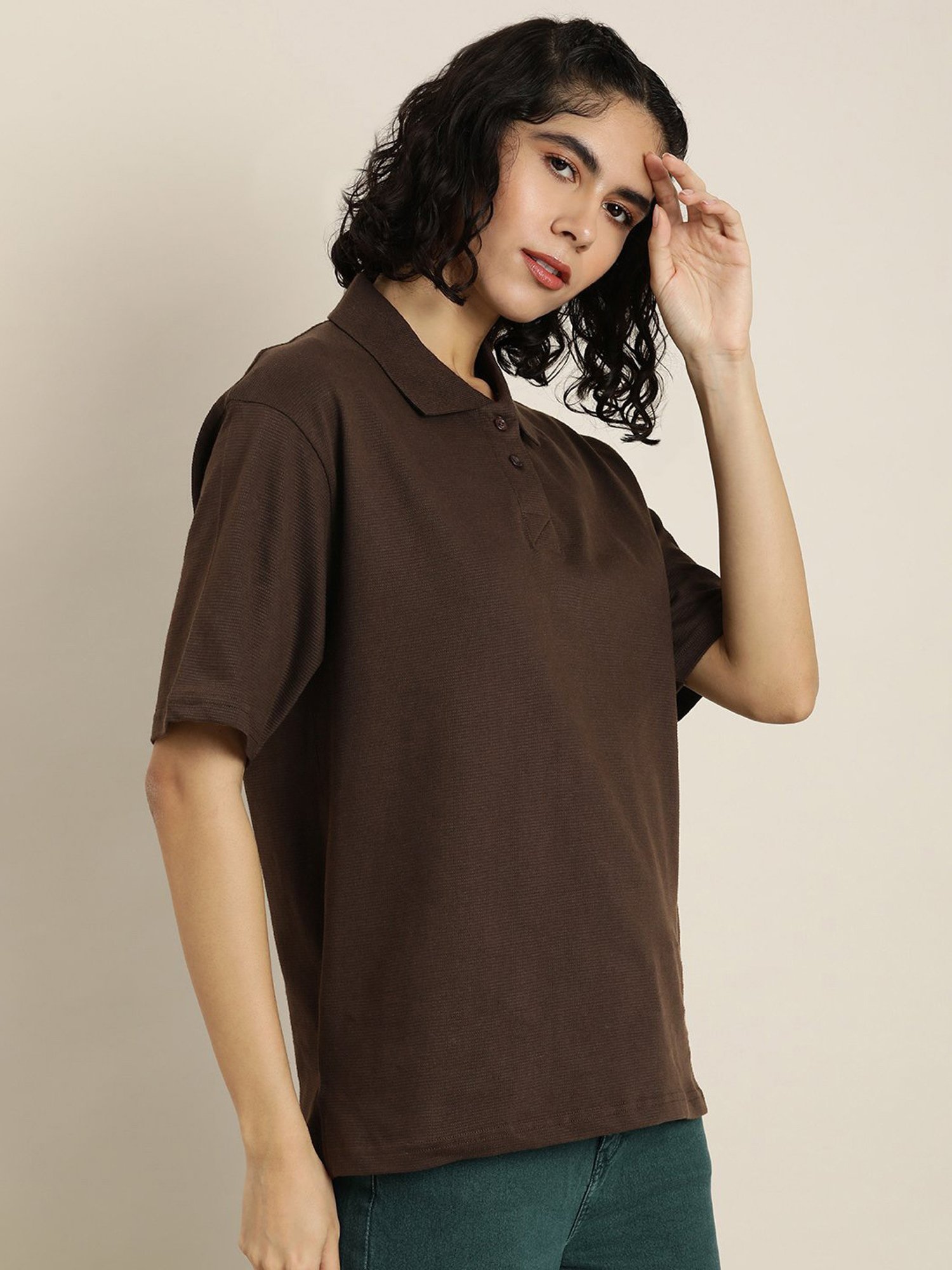 Dillinger Chocolate Brown  Cotton Oversized Polo T-Shirt