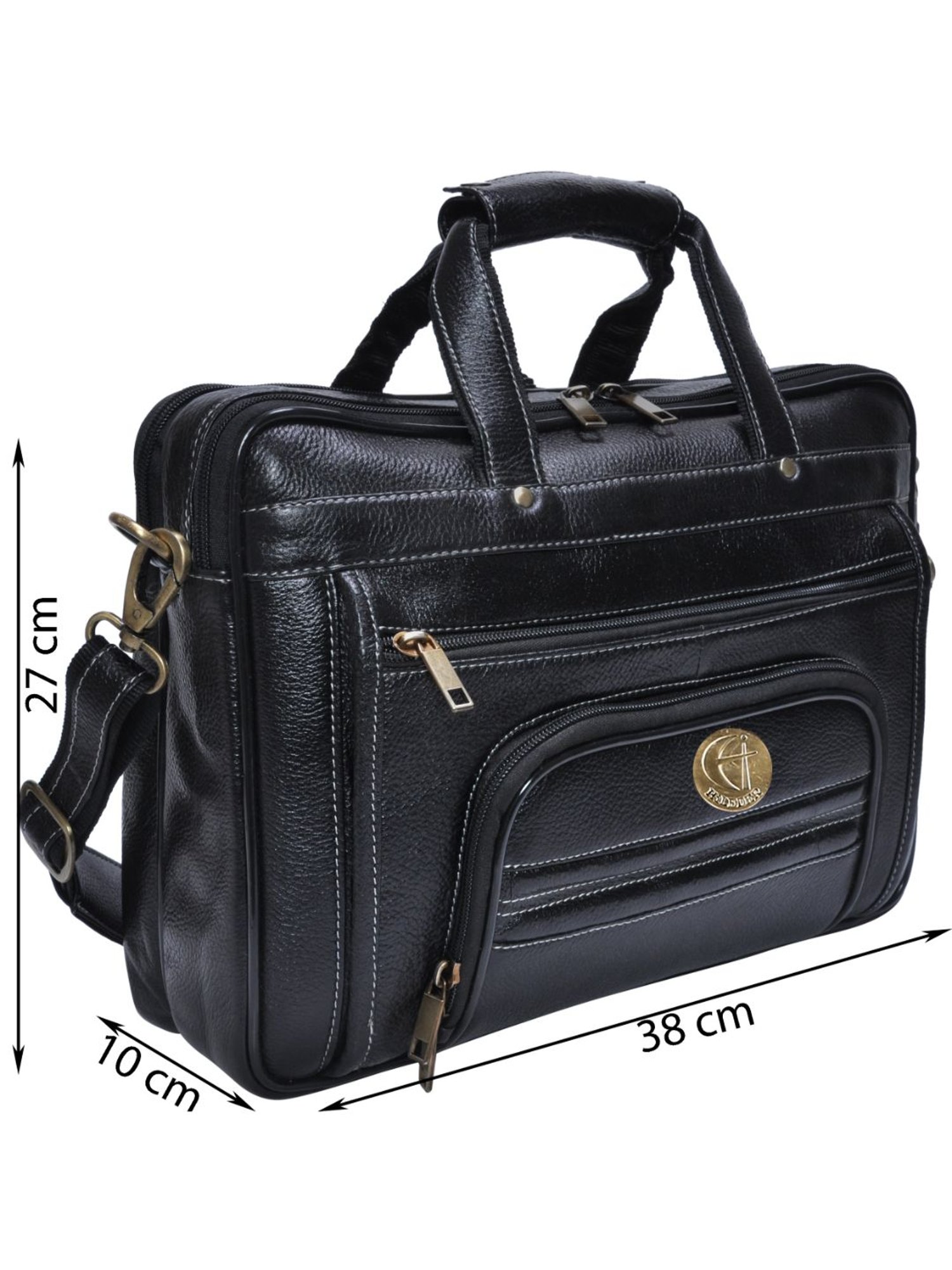 HiLEDER 100% Pure Genuine Leather 15 inch Office Bag Briefcase Laptop Messenger Shoulder Bag, Black