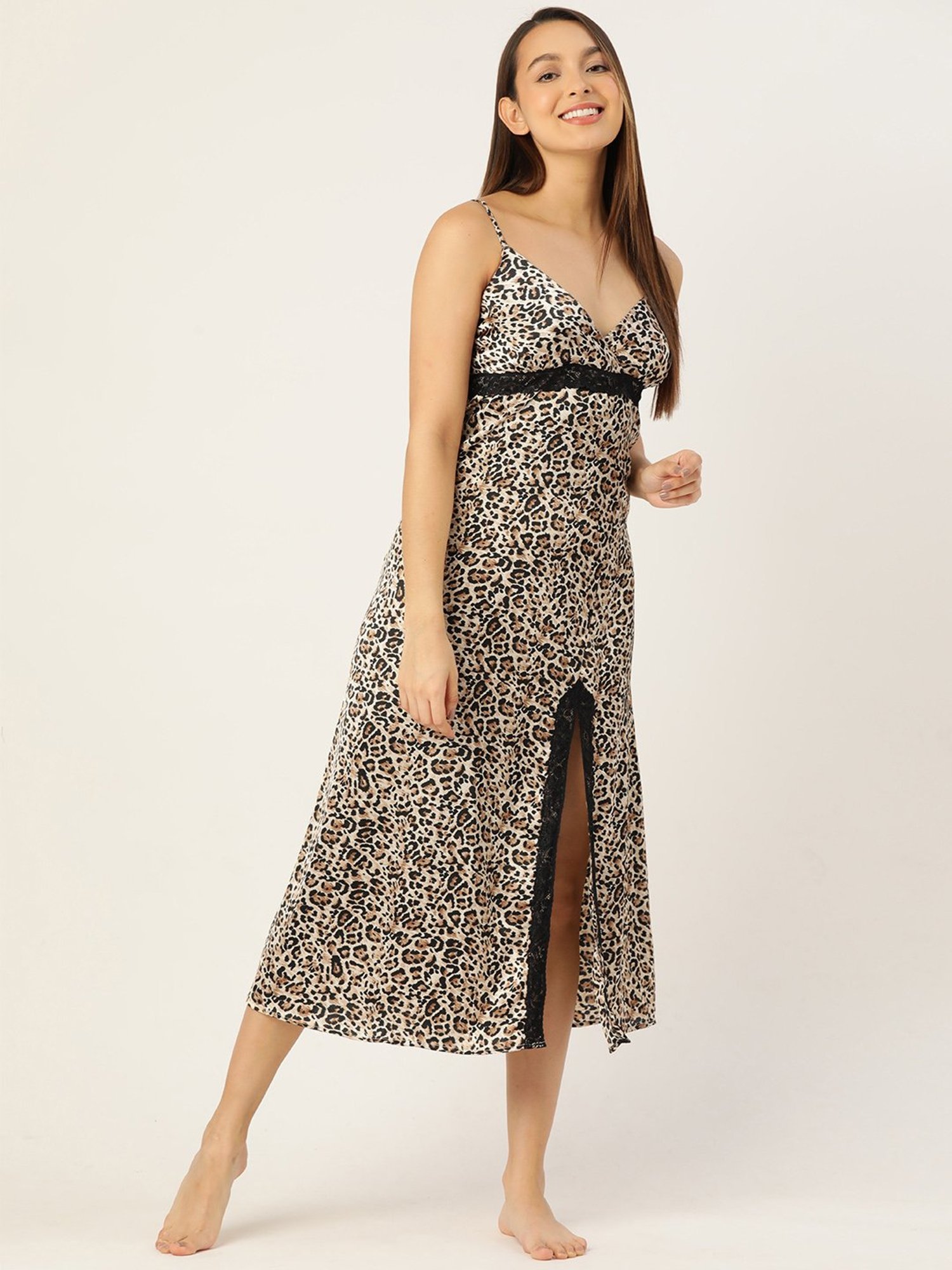 Ms.Lingies Brown Printed Nighty