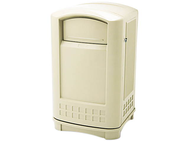 Rubbermaid Commercial 396400BG Plaza Indoor/Outdoor Waste Container, Rectangular, Plastic, 50 gal, Beige