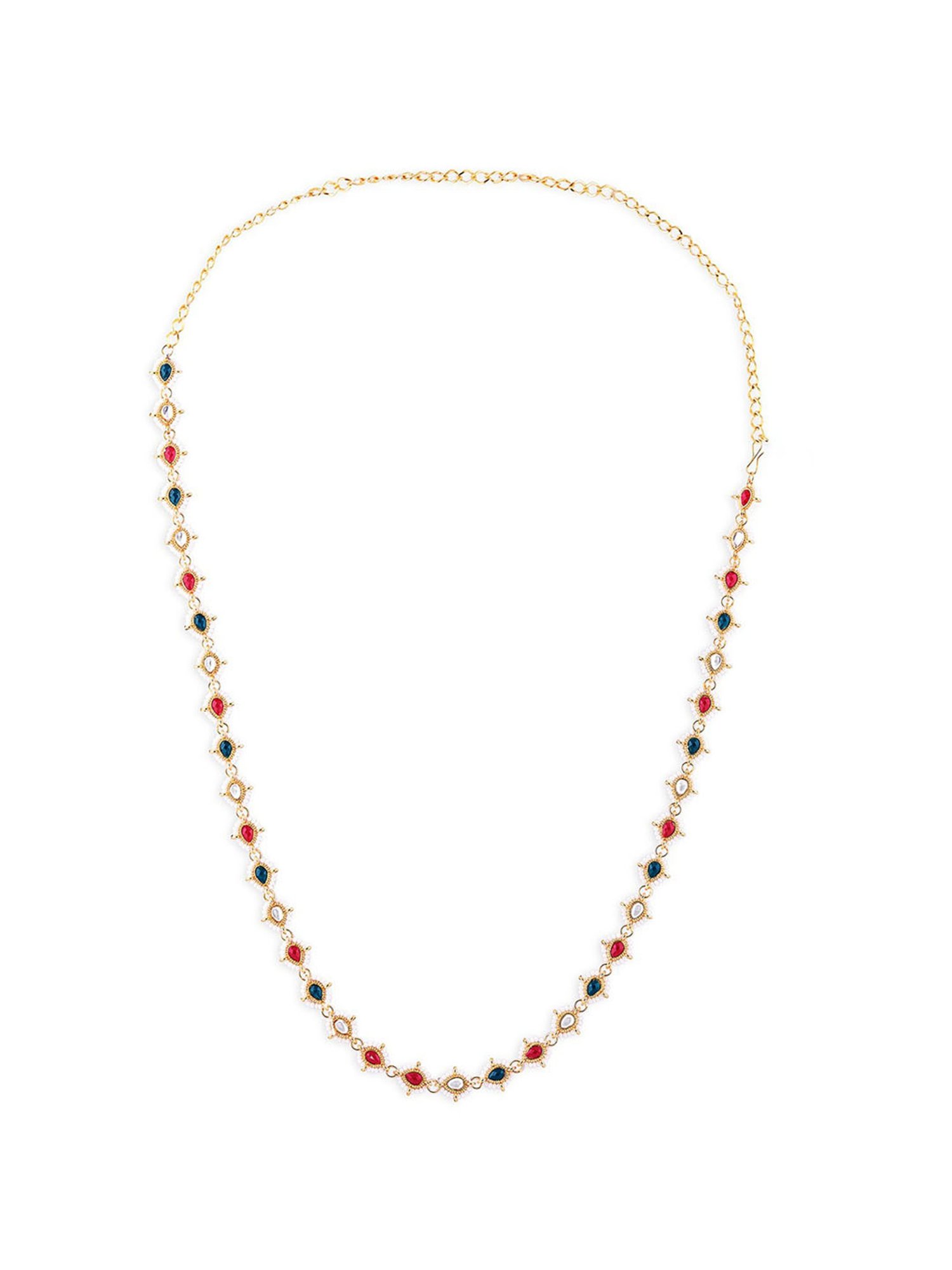 Zaveri Pearls Green Pink Teardrop Stones Embellished Sleek Bridal Kamarbandh-ZPFK16127