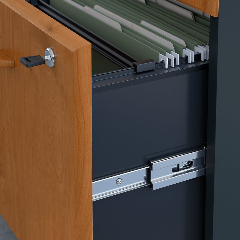 Bush Business Furniture Cubix Corner Desk w/ 2Dwr Mobile Pedestal, Natural Cherry SMA006NCSU