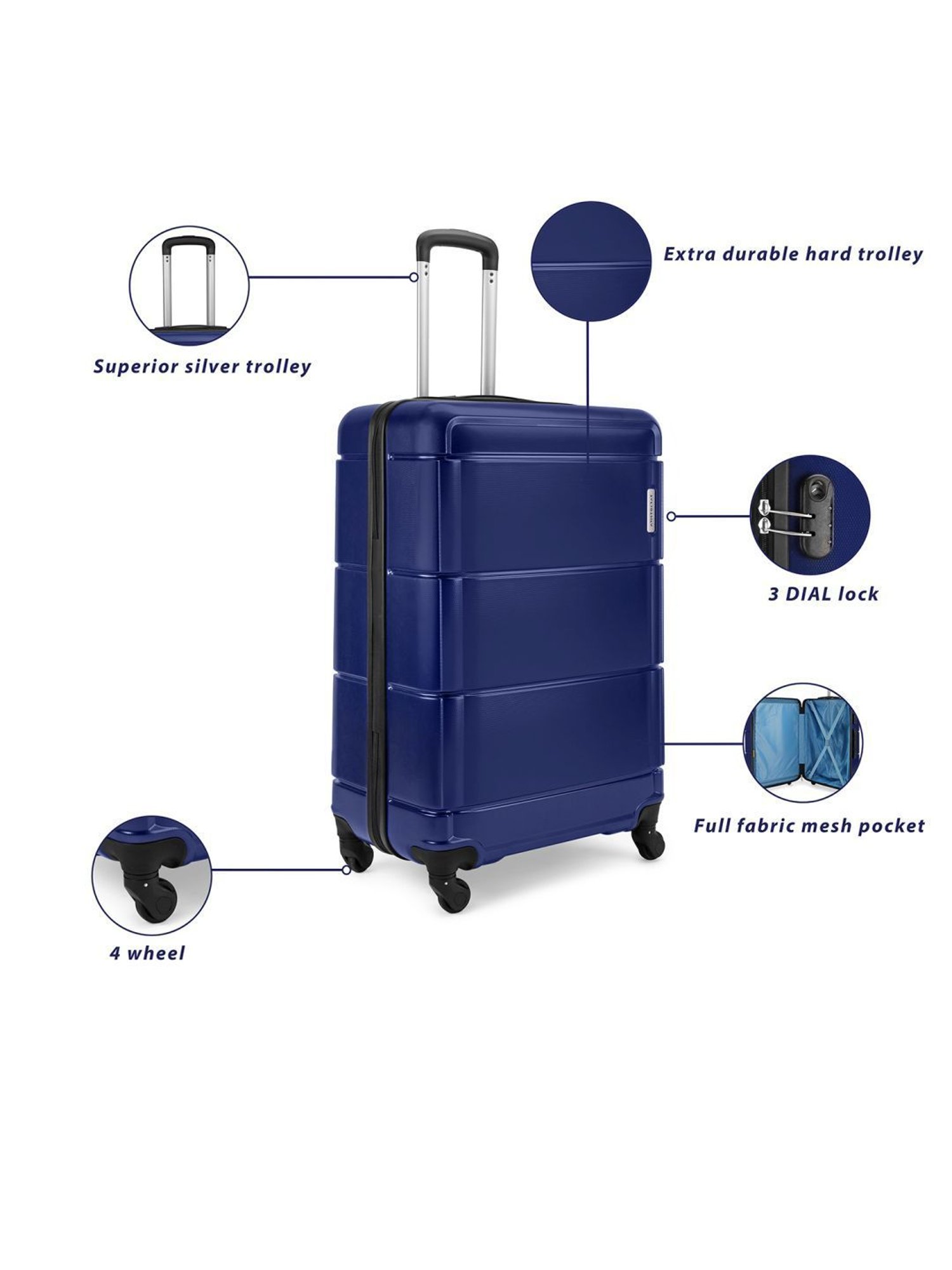 Aristocrat Sleek Dark Blue Textured Hard Cabin Trolley Bag - 23 cm