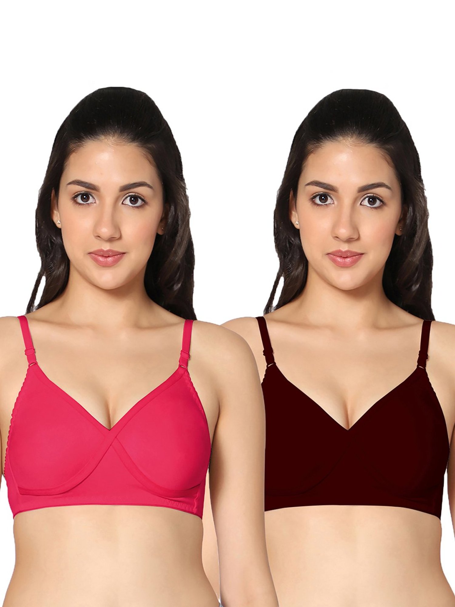 IN CARE Magenta & Maroon Full Coverage Non-Wired T-Shirt Bra - Pack of 2