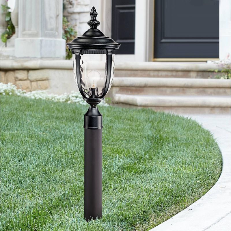 John Timberland Outdoor Post Light Fixture LED Matte Black 37" Clear Hammered Glass for Exterior House Porch Patio Garden Yard