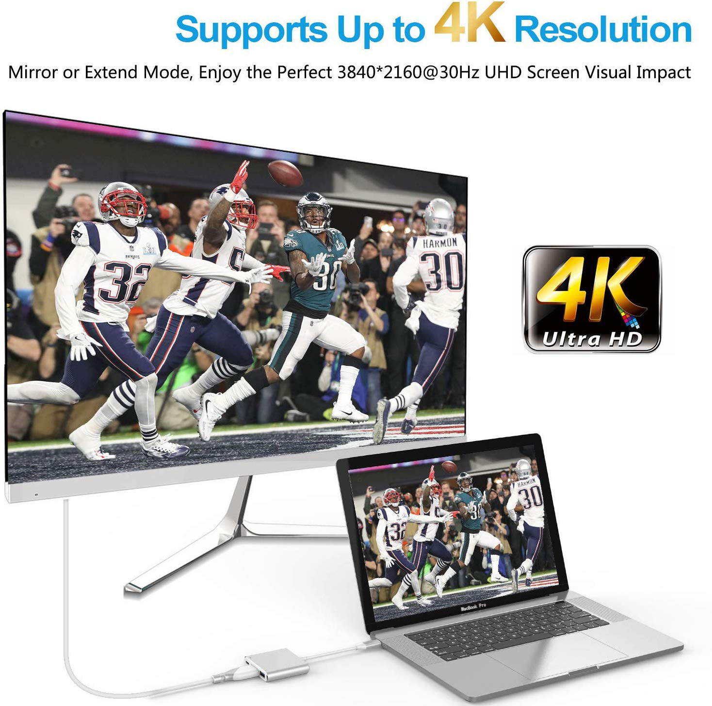 Aigrous USB C to HDMI Multiport Adapter USB 3.1 Gen 1 Thumderbolt 3 to HDMI 4K Video Converter/USB 3.0 hub Port PD Quick Charging Port with Large Projection for 2015/16/17/18 MacBook/MacBook Pro