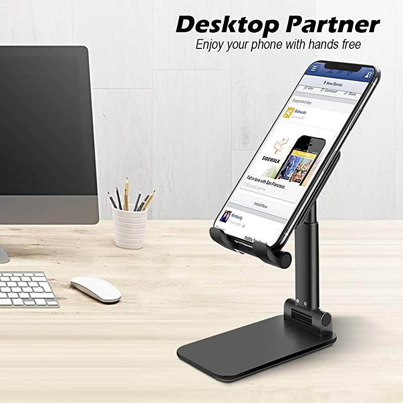Adjustable Cell Phone Stand, Foldable Portable Phone Stand Phone Holder for Desk, Desktop Tablet Stand Compatible with iPhone 11 Pro XS Max XR X Samsung Galaxy S10 S9 & Tablets (Black)
