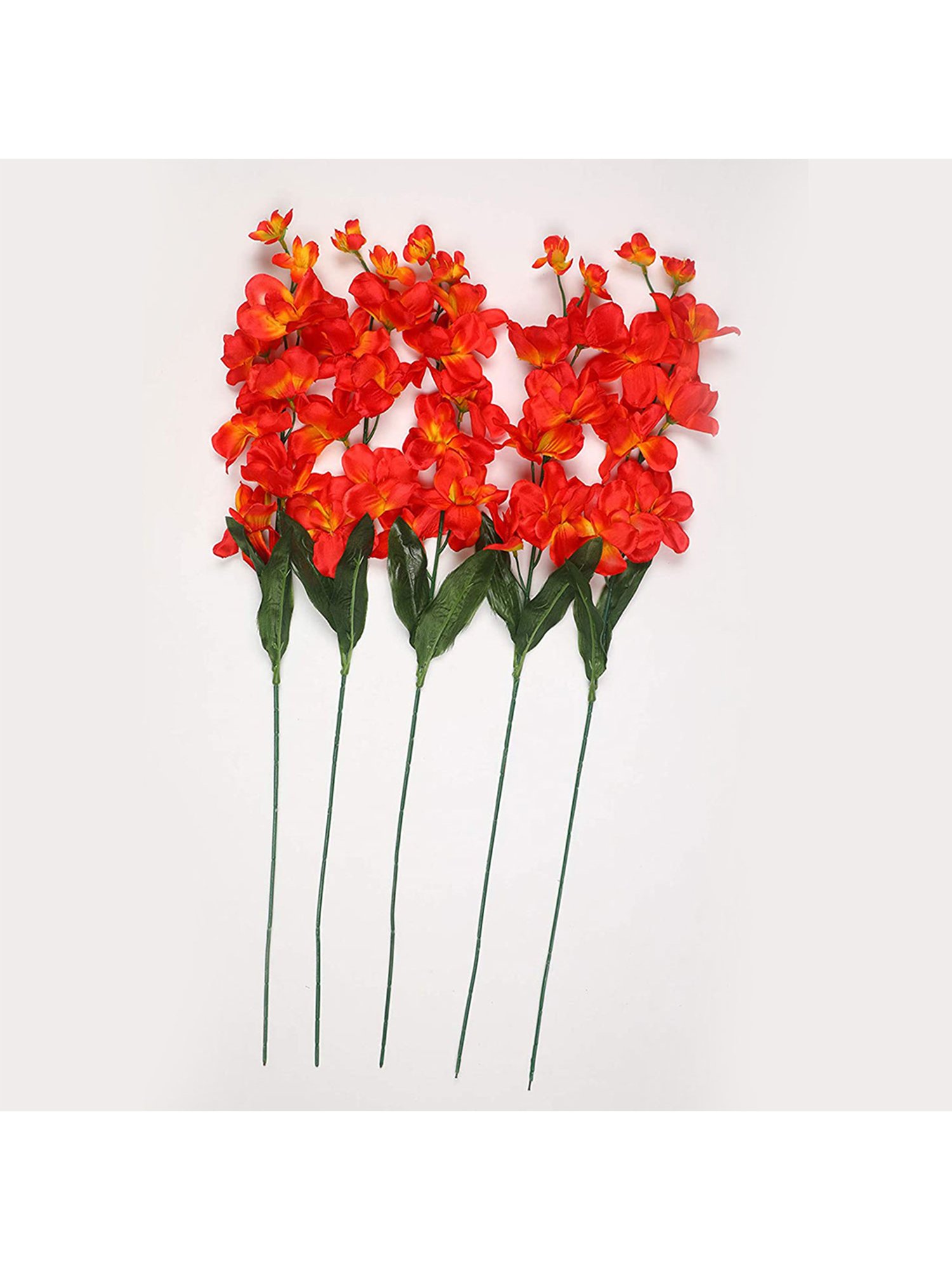 Amflix Orange Artificial Bonsai Orchid Flower Plant Without Pot