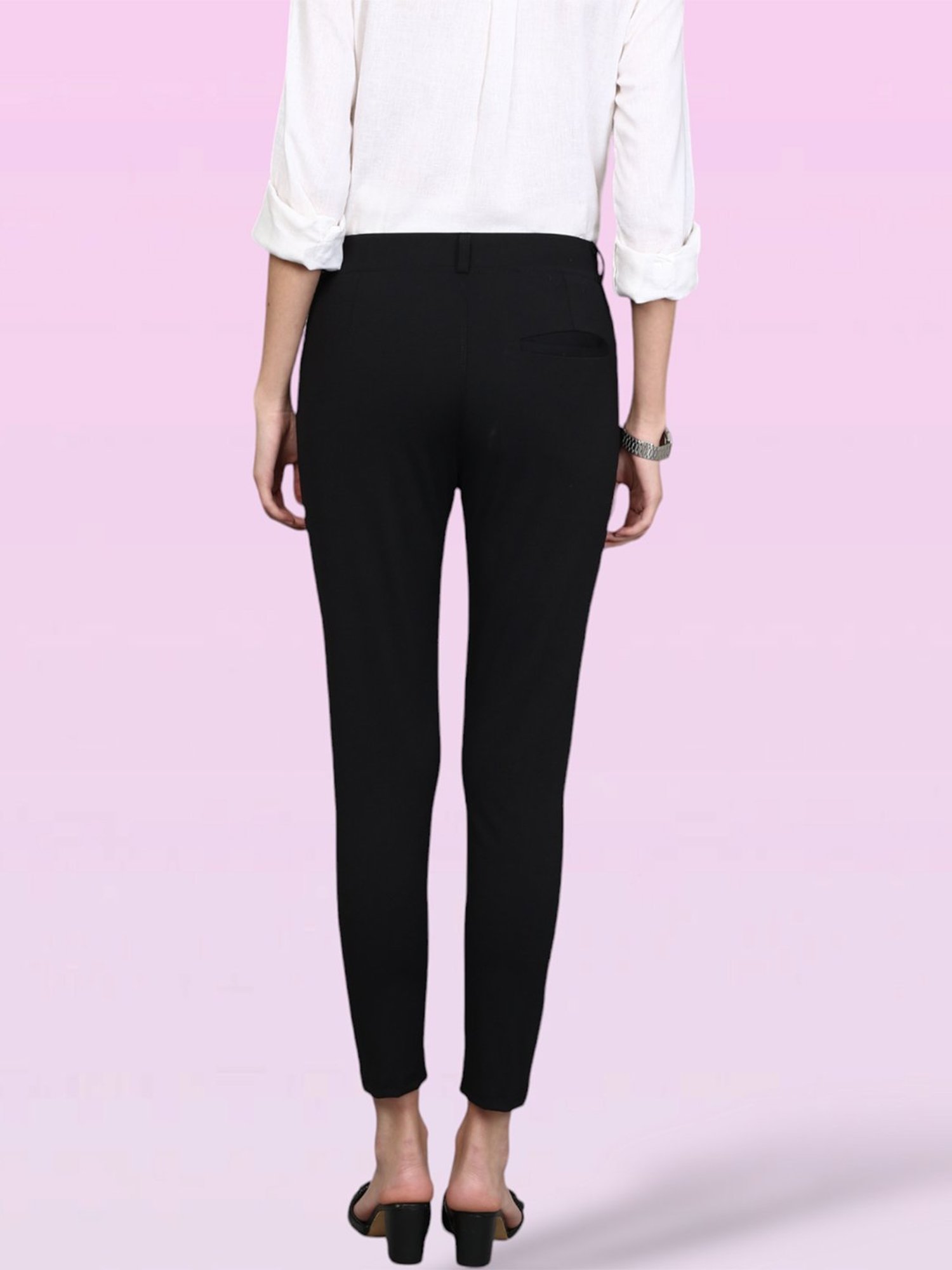 FITHUB Black Slim Fit High Rise Trousers