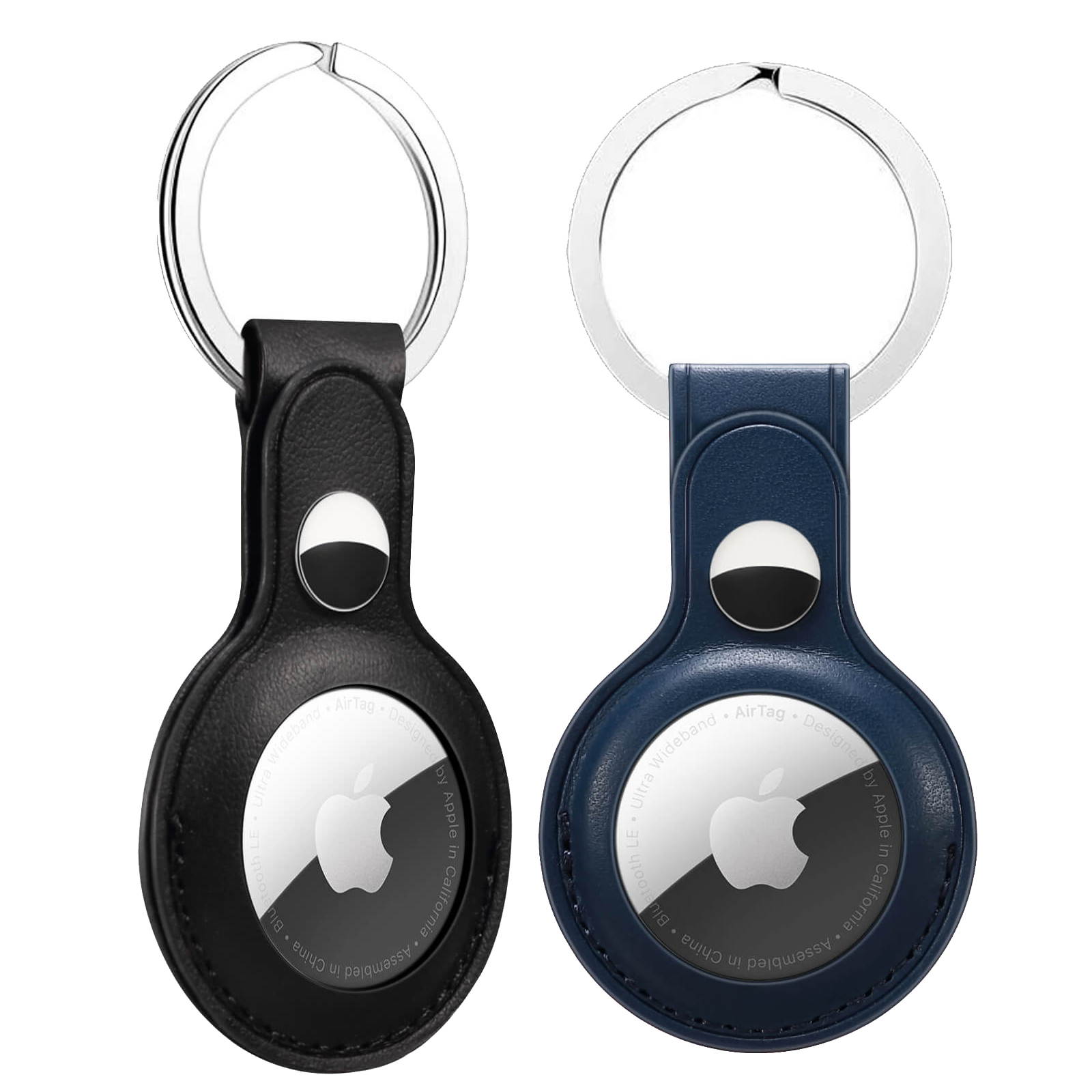 SINREGeek Airtag Tracker Protective Cover,2-Pack Genuine Leather Tracker Holder with Key Chain,  AirTag Finder Accessories AirTag Case Smart Wireless Tracker Protective Cover with Keyring