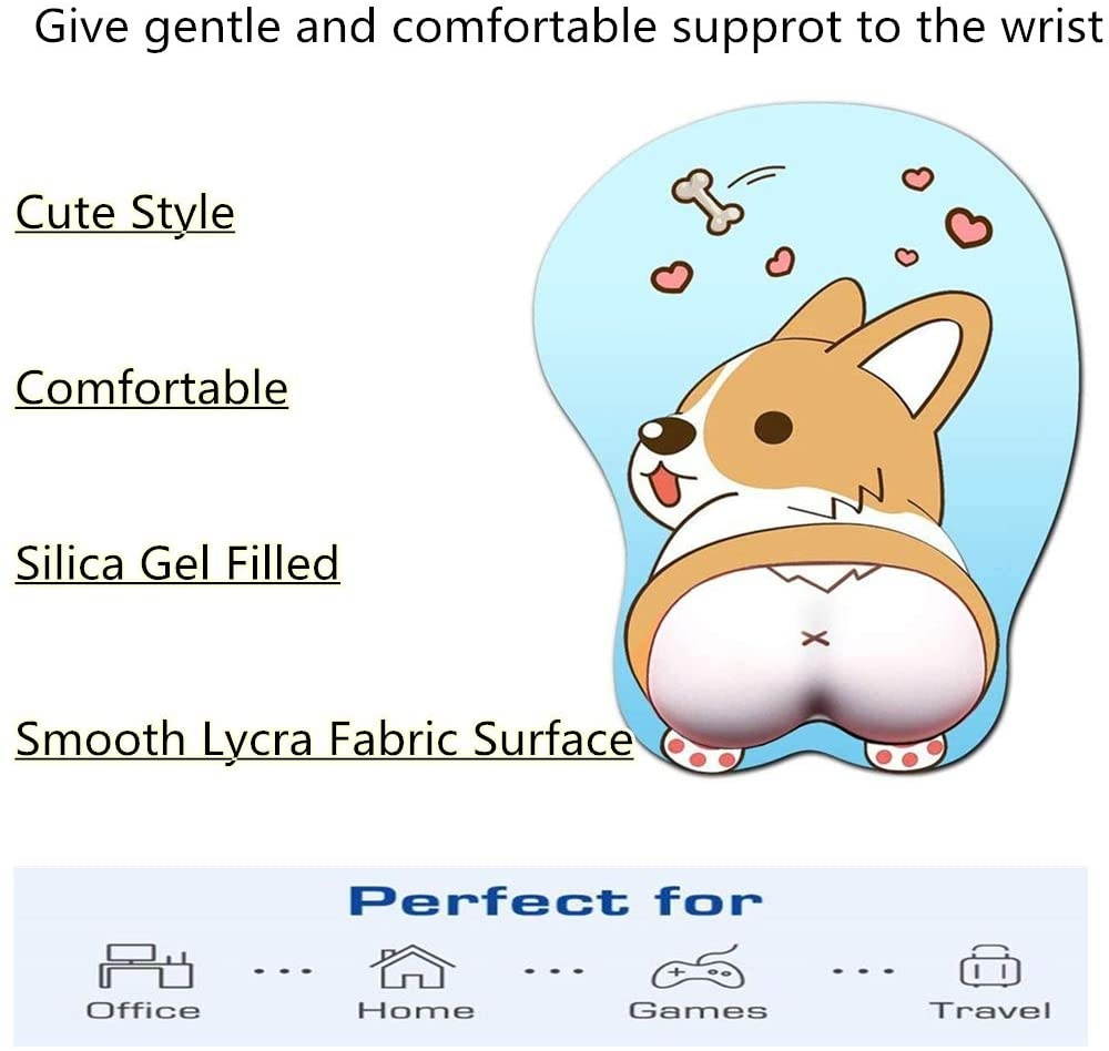 SZSOLI Anime 3D Mouse Pad Ergonomic Soft Silicon Gel Gaming Mousepad with Wrist Support,Cute Corgi Dog Mouse Mat for Computer, Laptop, Home & Office (Blue-a)
