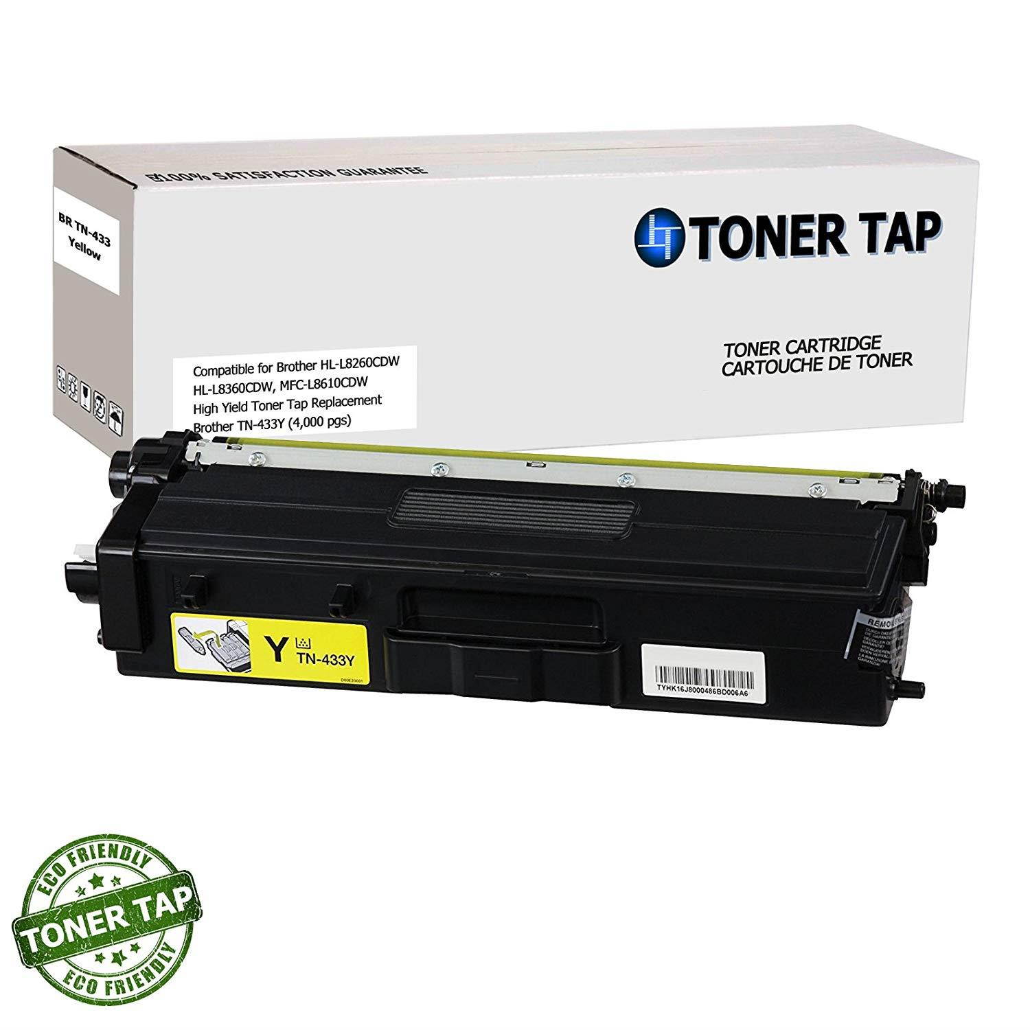 Toner Tap Brother TN-433BK, TN-433C, TN-433M, TN-433Y Compatible Toner for Brother HL-L8260CDW, HL-L8360CDW, HL-L8360CDWT, MFC-L8610CDW, MFC-L8900CDW (4 Pack, 1-Black, 1-Cyan, 1-Magenta, 1-Yellow)