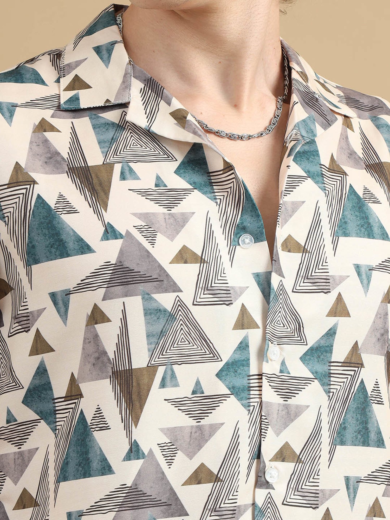 Bushirt Cream Regular Fit Printed Shirt & Shorts Set