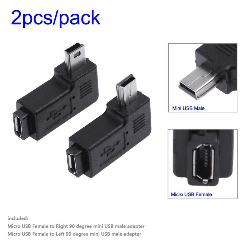 2pcs 90 Degree Micro USB Female to Mini USB Male Adapter Connector Black Right and Left 90 Degree Adapter Set