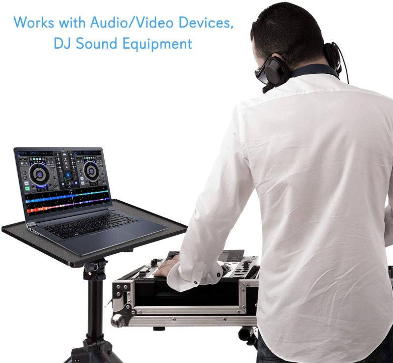 Universal Laptop Projector Tripod Stand - Computer, Book, DJ Equipment Holder Mount Height Adjustable Up to 35 Inches w/ 14'' x 11'' Plate Size - Perfect for Stage or Studio Use