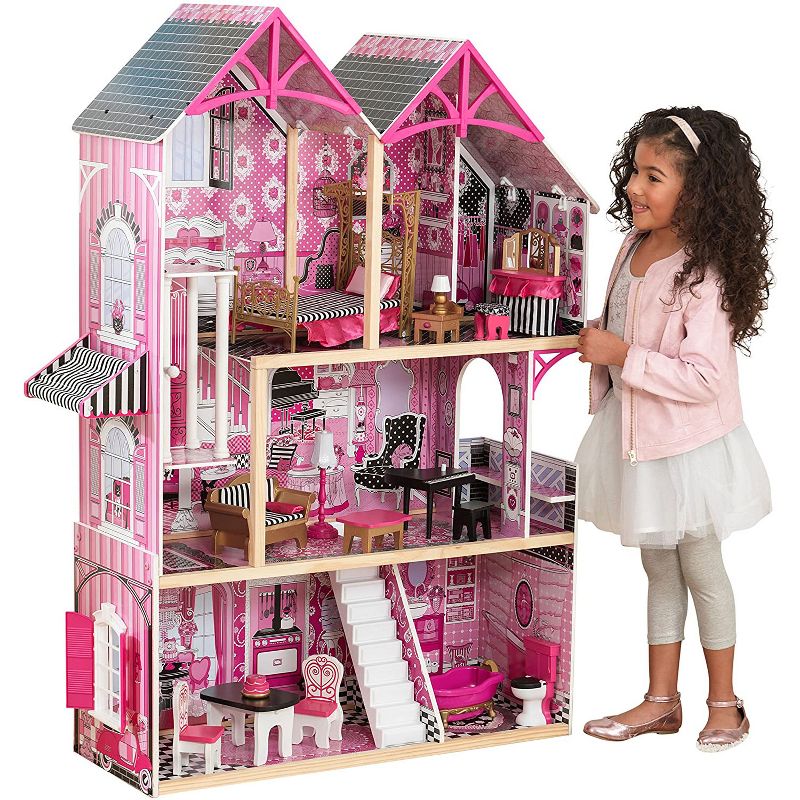 KidKraft 65944 3 Level Wood Constructed Bella Dollhouse with 16 Different Fun Accessories Recommended for Kids Ages 3 Years and Up, Pink