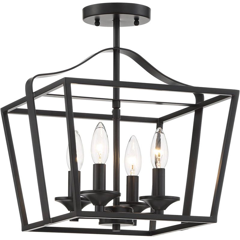 Barnes and Ivy Modern Farmhouse Ceiling Light Semi Flush Mount Fixture Black 13" Wide 4-Light Foyer Bedroom Kitchen Living Room