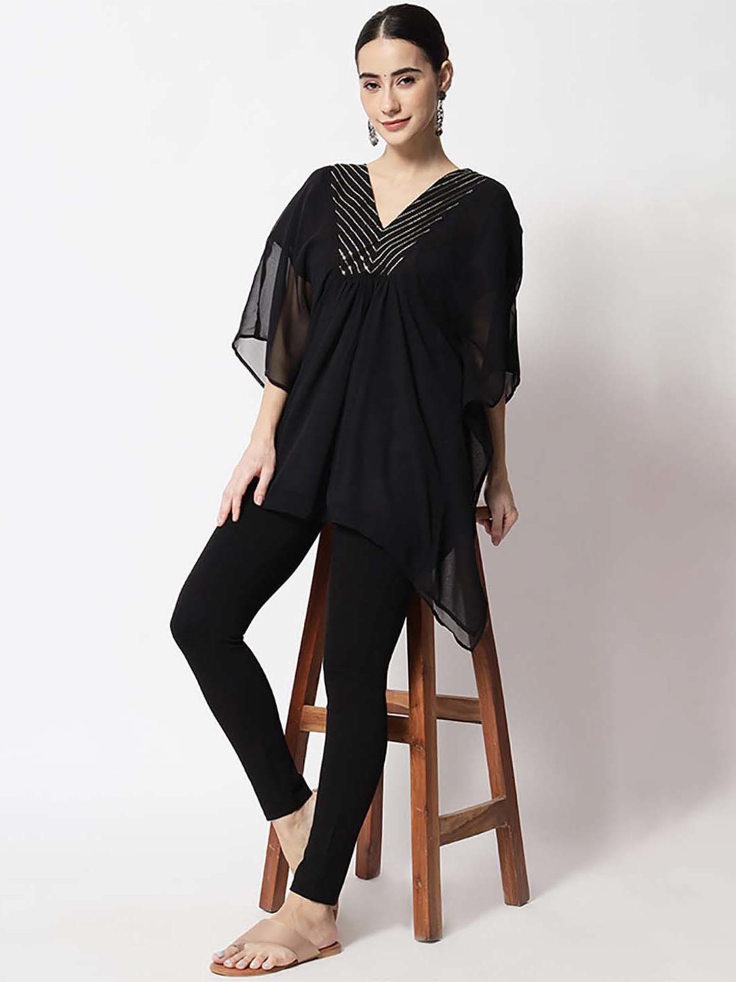 studiorasa Black Embellished A Line Short Kaftan