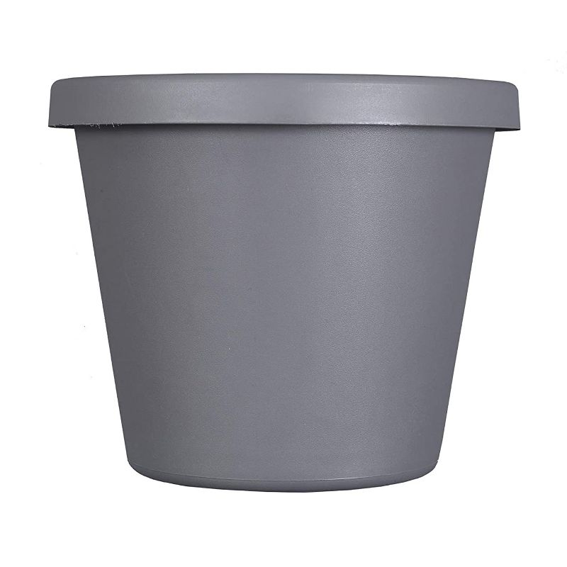 The HC Companies LIA24000A42 24 Inch Indoor/Outdoor Classic Plastic Flower Pot Container Garden Planter with Molded Rim & Drainage Holes, Warm Gray
