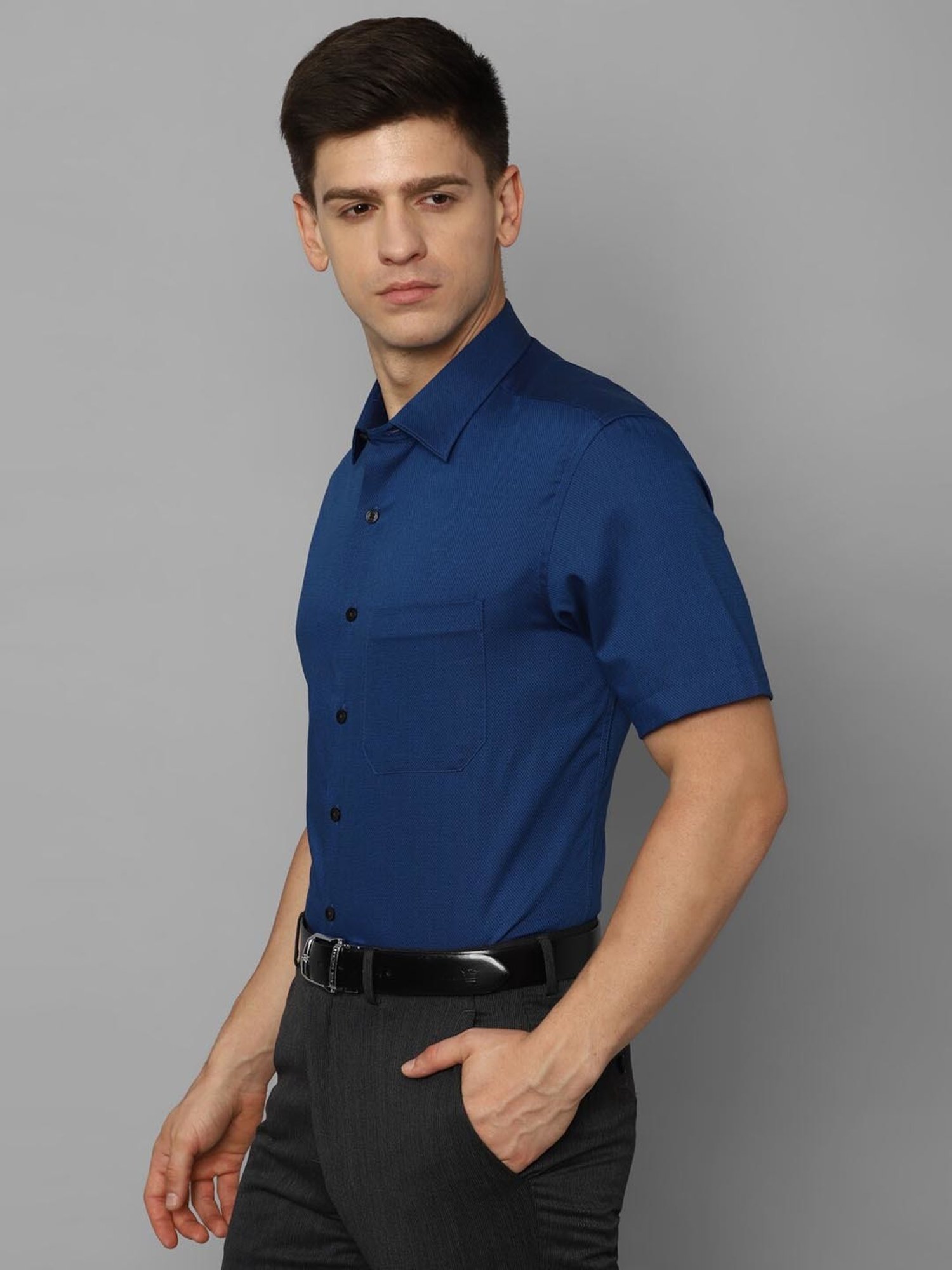 Sojanya Blue Cotton Regular Fit Self Pattern Shirt