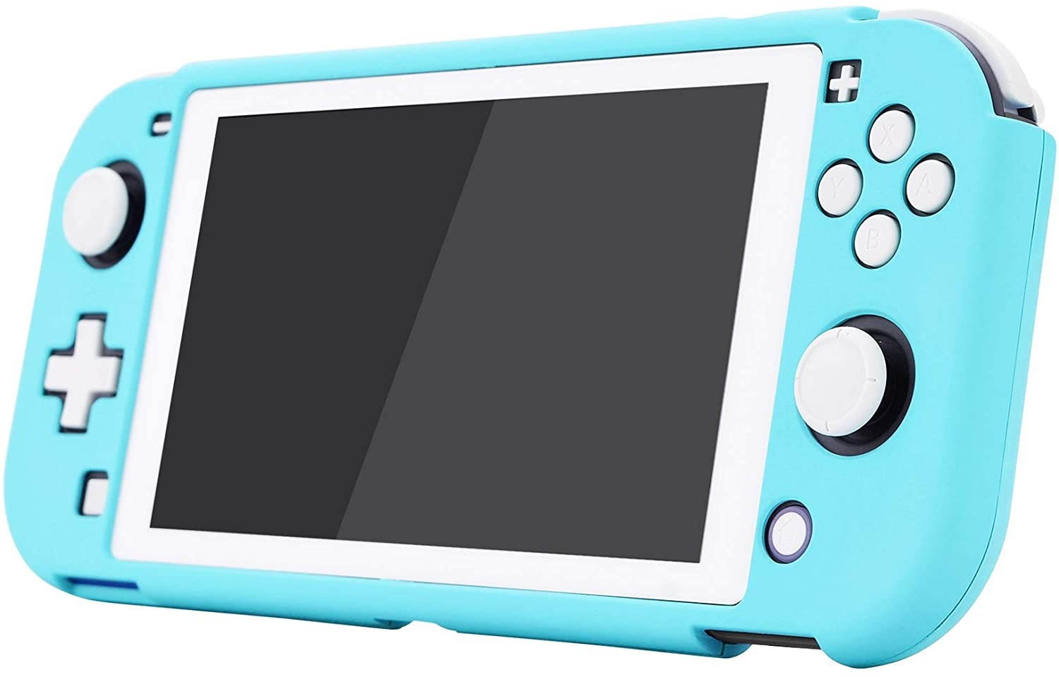 eXtremeRate PlayVital Customized Protective Grip Case for Nintendo Switch Lite, Heaven Blue Hard Cover Protector for Nintendo Switch Lite - 1 x White Border Tempered Glass Screen Protector Included