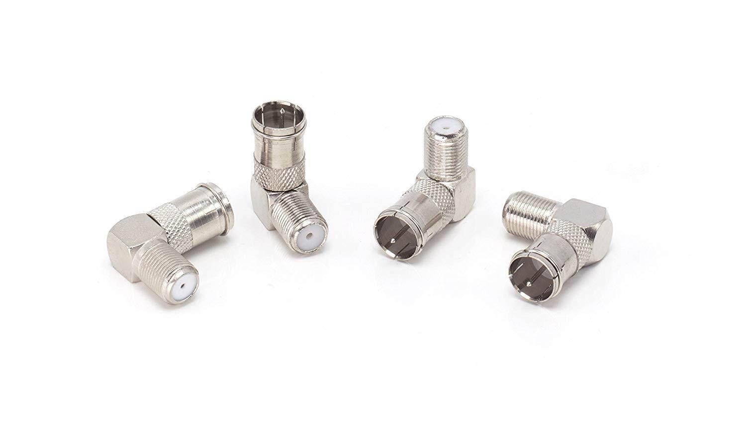 Right Angle Push On Coax Connector | F Type Female to Male Angle Adapter-25 pk